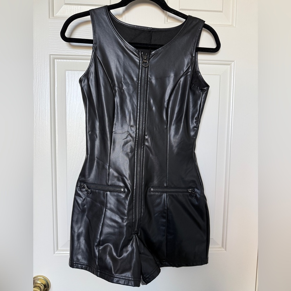 BlackMilk Black Vegan Leather Playsuit XS NWT